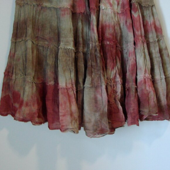 Maxi Skirt Boho Festival Prairie Western Cowgirl Tie Dye Brown Rust Fray Medium - Picture 7 of 15